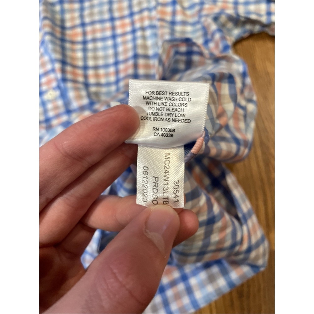 Peter Millar Men's Button‎ Down Performance Shirt Blue Pink Plaid Size Large - Picture 6 of 9